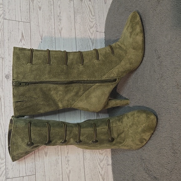Rialto Chung Faux Suede Mid-Calf Booties-Olive Green Sz 9M - Picture 2 of 10